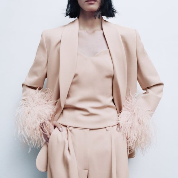 ZARA PINK FEATHER BLAZER